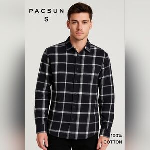 Pacsun Men's Black Blue White Checkered Flannel Shirt Size S 100% Cotton